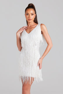 Vestido Celeste Shimmer com Franjas